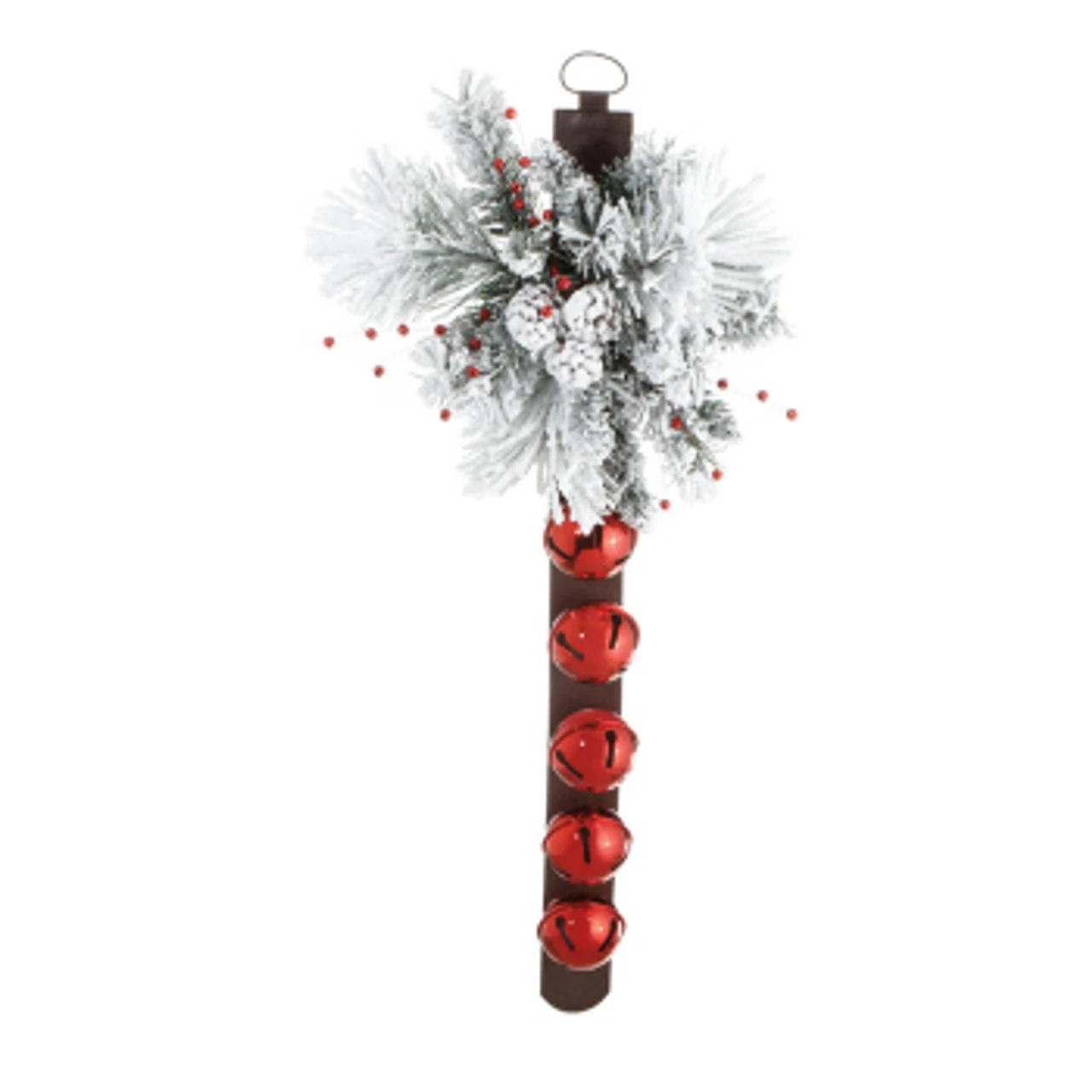 38" Red And White Flocked Christmas Artificial Pine Cone And Berry-Bells Swag - Unlit 3 38" Red And White Flocked Christmas Artificial Pine Cone And Berry-Bells Swag - Unlit