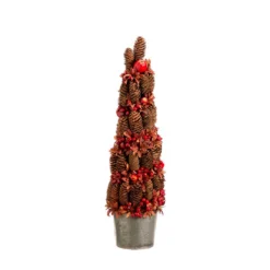 2' Red Potted Pine Cone Crab Apple Pencil Artificial Christmas Tree - Unlit
