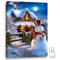 Christmas Central Blue And White Woodhouse Christmas LED Backlit Rectangular Wall Art With Remote Control 24" X 18"