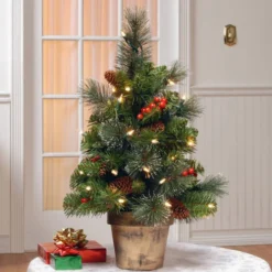 Christmas Central 2' Pre-lit Potted Vibrantly Colored Crestwood Spruce Artificial Christmas Tree – Clear Lights -Twinkly Popular Shop dnat cw7 306 20 2 18251.1664379666