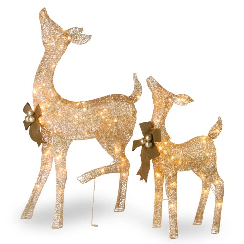 Christmas Central Set Of 2 LED Lighted Champagne Gold Fawn With Doe Outdoor Christmas Decoration 38" 3 Christmas Central Set Of 2 LED Lighted Champagne Gold Fawn With Doe Outdoor Christmas Decoration 38"