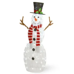 48" White Pre-Lit Snowman Outdoor Christmas Decoration With LED Cool White Lights