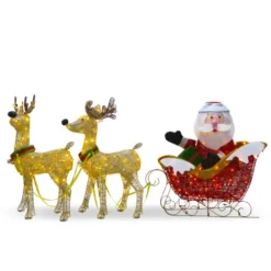 34" Pre-lit Red Santa Claus And Reindeer LED Christmas Outdoor Decoration- Warm White Lights