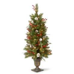 Christmas Central 4’ Pre-Lit Frosted Pine And Berry Artificial Christmas Tree, Clear Lights