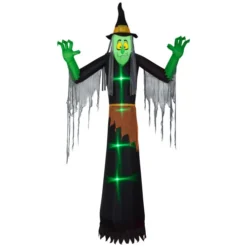 12' Green And Black Spooky Witch Inflatable Outdoor Halloween Decor