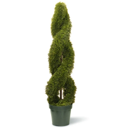 4' Potted Artificial Double Spiral Cedar Topiary Tree 3 4' Potted Artificial Double Spiral Cedar Topiary Tree