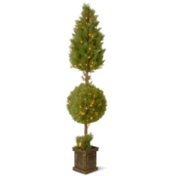 Christmas Central 6' Pre-lit Potted Juniper Spiral Pencil Artificial Christmas Tree - Clear Lights