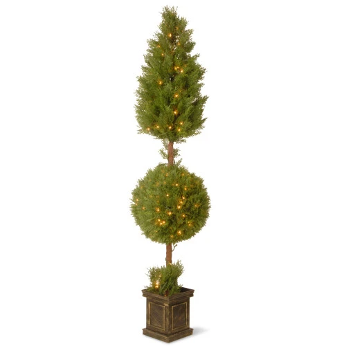 Christmas Central 6' Pre-lit Potted Juniper Spiral Pencil Artificial Christmas Tree - Clear Lights 3 Christmas Central 6' Pre-lit Potted Juniper Spiral Pencil Artificial Christmas Tree - Clear Lights