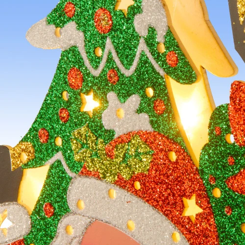 17.5" Red And Green Prelit Santa With Bell Outdoor Christmas Decor 4 17.5" Red And Green Prelit Santa With Bell Outdoor Christmas Decor - Image 2