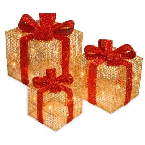 Christmas Central Set Of 3 Pre-Lit Christmas Gift Boxes, Clear Lights 3 Christmas Central Set Of 3 Pre-Lit Christmas Gift Boxes, Clear Lights