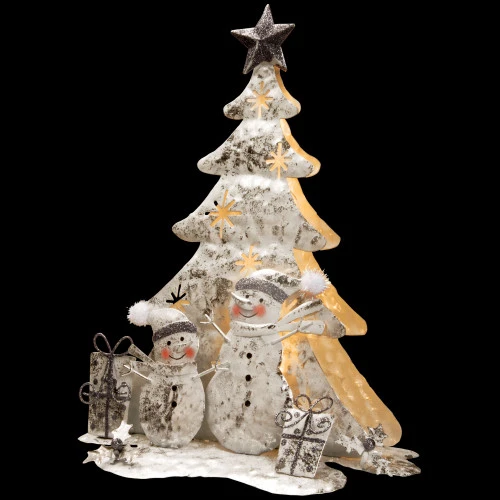 16.5" Pre-Lit White And Black Glittering Lighted Tree Snowmen Scene Indoor Christmas Decor 3 16.5" Pre-Lit White And Black Glittering Lighted Tree Snowmen Scene Indoor Christmas Decor