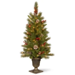 Christmas Central 4’ Pre-Lit Potted Berry Entrance Christmas Tree, Clear Lights