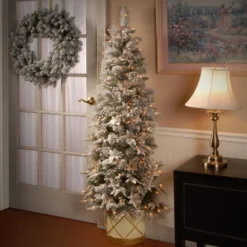Christmas Central 6' Pre-Lit Slim Frosted Colonial Artificial Half Wall Christmas Tree, Clear Lights -Twinkly Popular Shop dnat peco8 362 6h 2 83024.1587645164