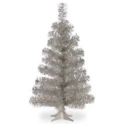3' Medium Silver Pine Tinsel Artificial Christmas Tree - Unlit