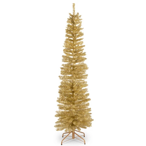 6' Pencil Champagne Gold Tinsel Artificial Christmas Tree - Unlit 3 6' Pencil Champagne Gold Tinsel Artificial Christmas Tree - Unlit