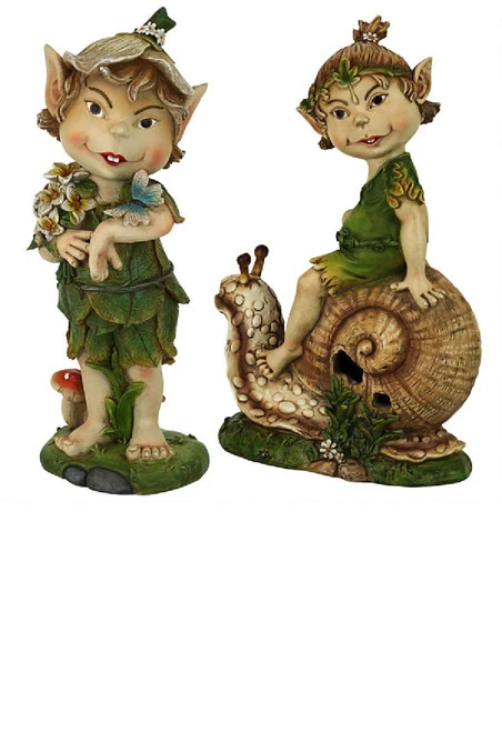 Set Of 2 Pixie Garden Gnomes Statues: Pete And Perry 12.5" 3 Set Of 2 Pixie Garden Gnomes Statues: Pete And Perry 12.5"