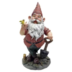 15.5" Gardening Gnome Holding A Shovel Outdoor Garden Statue