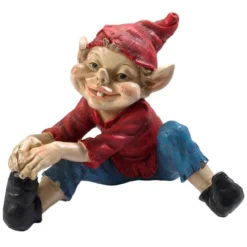 9.5" Red And Blue Eccentric Stretching Elf Outdoor Garden Statue