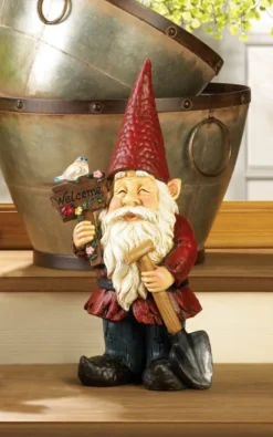 15" Red And Black "Welcome" Gnome Garden Statue -Twinkly Popular Shop dznt 4505479v 4 93497.1664466679