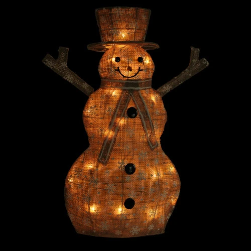 Northlight 24" Brown And White Lighted Snowflake Standing Snowman Christmas Outdoor Decor 4 Northlight 24" Brown And White Lighted Snowflake Standing Snowman Christmas Outdoor Decor - Image 2