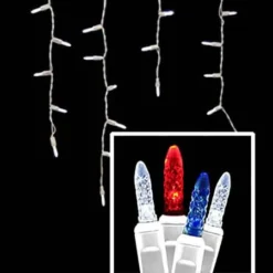 LED Icicle Lights - 70 Light Set - Red, White & Blue