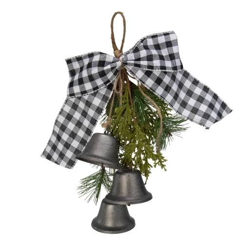 Melrose 13" Black And White Gingham Tie With Bells Christmas Door Hanger 3 Melrose 13" Black And White Gingham Tie With Bells Christmas Door Hanger