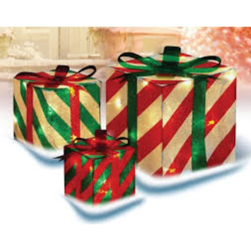 Northlight Set Of 3 Red And Green Striped Gift Boxes Outdoor Christmas Decorations 8" G 5 Northlight Set Of 3 Red And Green Striped Gift Boxes Outdoor Christmas Decorations 8" G - Image 3