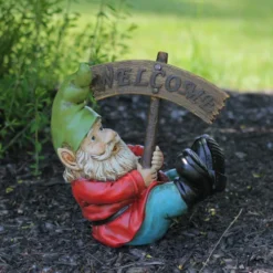 Northlight 10.5" Silly Gnome With Welcome Sign Outdoor Garden Statue -Twinkly Popular Shop northlight ag16099 3 03127.1588362443