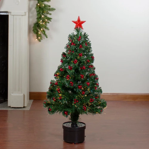 Northlight 3' Pre-Lit Color Changing Fiber Optic Christmas Tree With Red Berries 3 Northlight 3' Pre-Lit Color Changing Fiber Optic Christmas Tree With Red Berries - Image 2