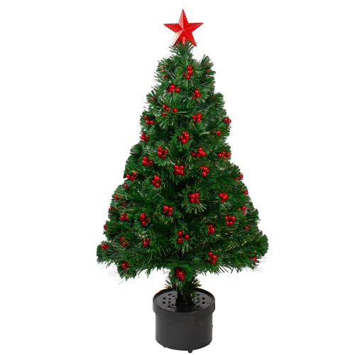 Northlight 3' Pre-Lit Color Changing Fiber Optic Christmas Tree With Red Berries 2 Northlight 3' Pre-Lit Color Changing Fiber Optic Christmas Tree With Red Berries