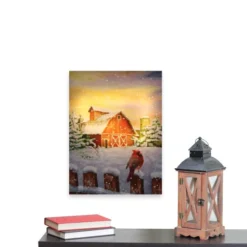 Northlight LED Back Lit Snowy Sunset Barn Scene Christmas Wall Art 15.75" X 12" -Twinkly Popular Shop northlight nj16538 fixed 63681.1588415654