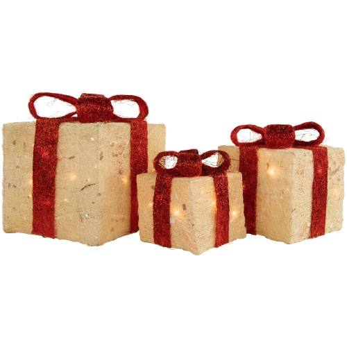 Northlight Set Of 3 Lighted Cream Gift Boxes Outdoor Christmas Decorations 10" 3 Northlight Set Of 3 Lighted Cream Gift Boxes Outdoor Christmas Decorations 10"