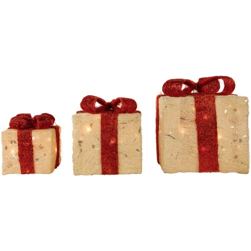 Northlight Set Of 3 Lighted Cream Gift Boxes Outdoor Christmas Decorations 10" 6 Northlight Set Of 3 Lighted Cream Gift Boxes Outdoor Christmas Decorations 10" - Image 4