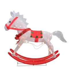 Northlight 36" White And Red Light Glistening Rocking Horse Christmas Yard Art Decor