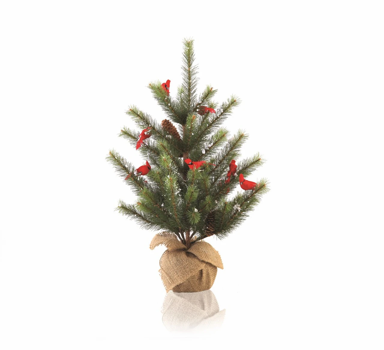 2' Green And Brown Glittered Cardinal Snow Pine Artificial Christmas Tree - Unlit 3 2' Green And Brown Glittered Cardinal Snow Pine Artificial Christmas Tree - Unlit