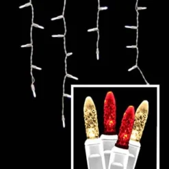 LED Twinkle Icicle Lights - 70 Light Set - Warm White & Red