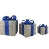 Northlight Set Of 3 Lighted Silver And Blue Gift Boxes Outdoor Christmas Decorations 10"